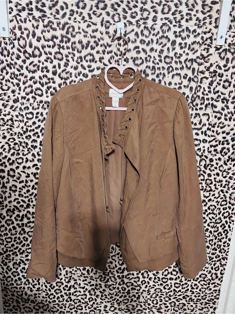 Chico's Tan Lace-Up Suede-Look Jacket